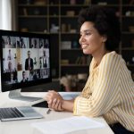 Remote employee engaging with other coworkers online.