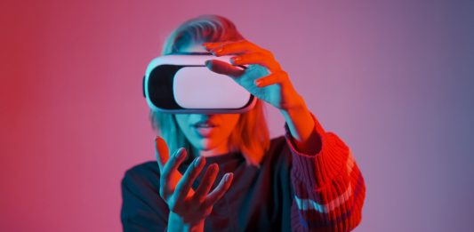Young,Woman,In,Vr,Glasses.,A,Woman,Immersed,In,Virtual