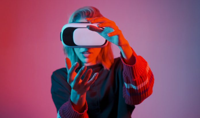 Young,Woman,In,Vr,Glasses.,A,Woman,Immersed,In,Virtual