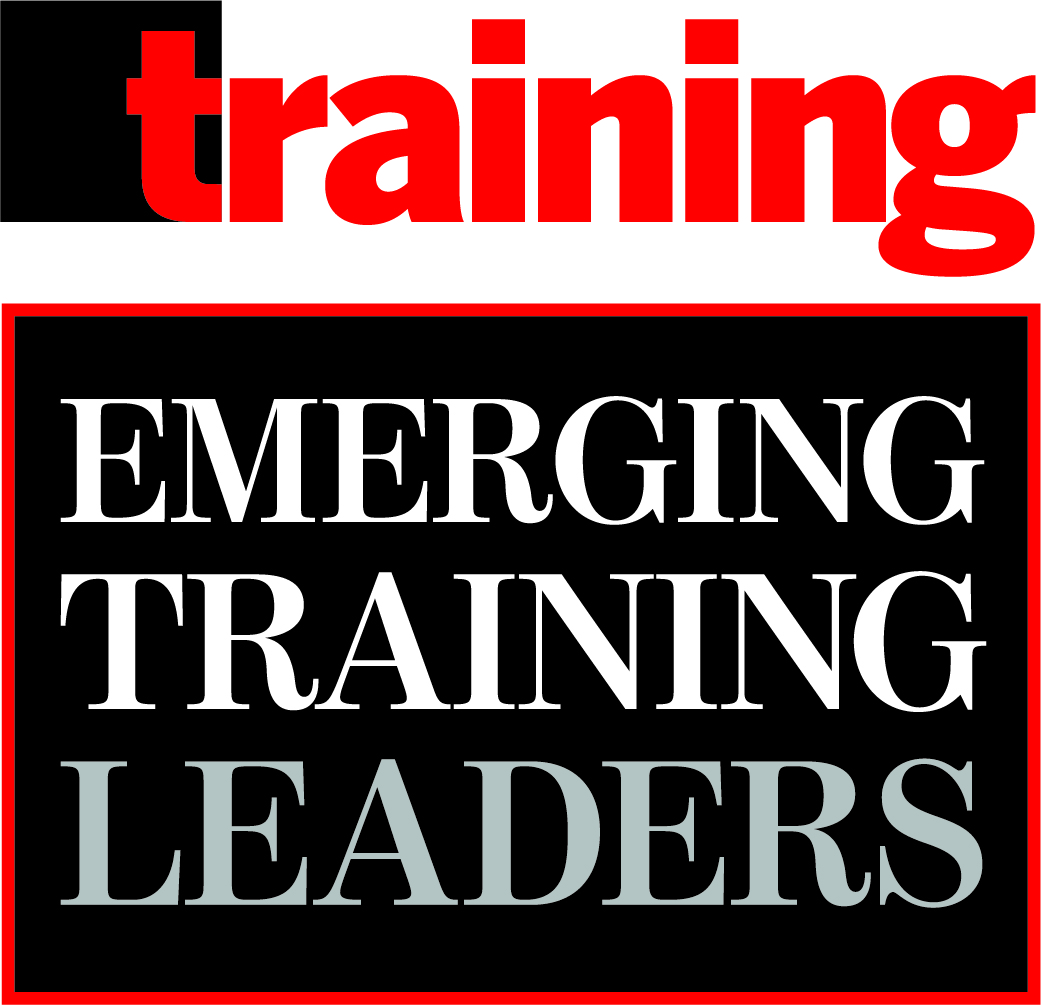 Black, white, gray, and red logo for Training Emerging Training Leaders