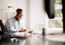 young worker on a laptop