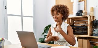 Young,African,American,Woman,Having,Video,Call,Using,Deaf,Language