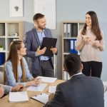 Office,Presentation,,Businesswoman,Presenting,New,Project,In,Office,,Results,To