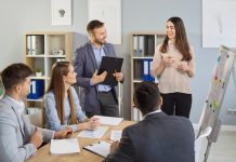 Office,Presentation,,Businesswoman,Presenting,New,Project,In,Office,,Results,To