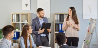 Office,Presentation,,Businesswoman,Presenting,New,Project,In,Office,,Results,To