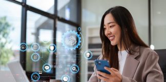 Digital,Transformation,Technology,Strategy,,Businesswoman,Using,Laptop,,Tablet,And,Smartphone