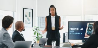 Computer,Screen,,Meeting,And,Presentation,With,Business,Woman,In,Office