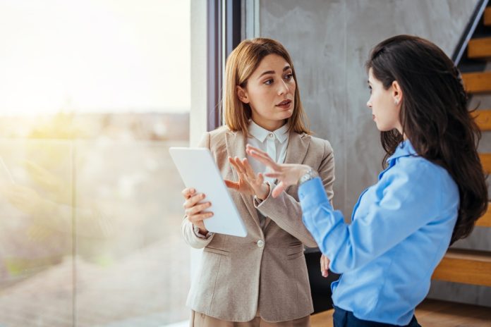 Two,Female,Managing,Directors,Discussing,Ideas,Of,Project,On,Digital
