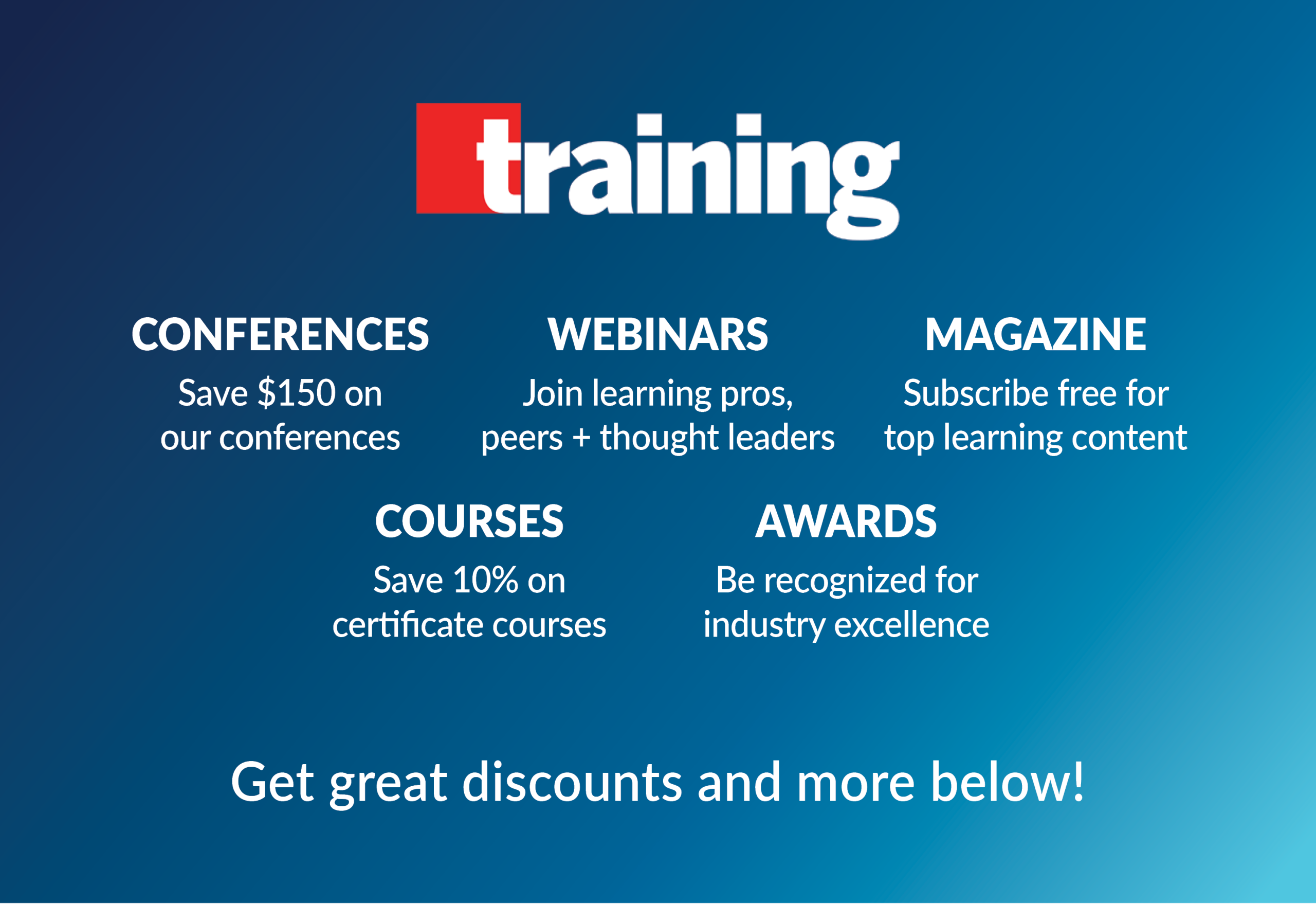 Image with blue background and TRAINING logo with five categories of products
