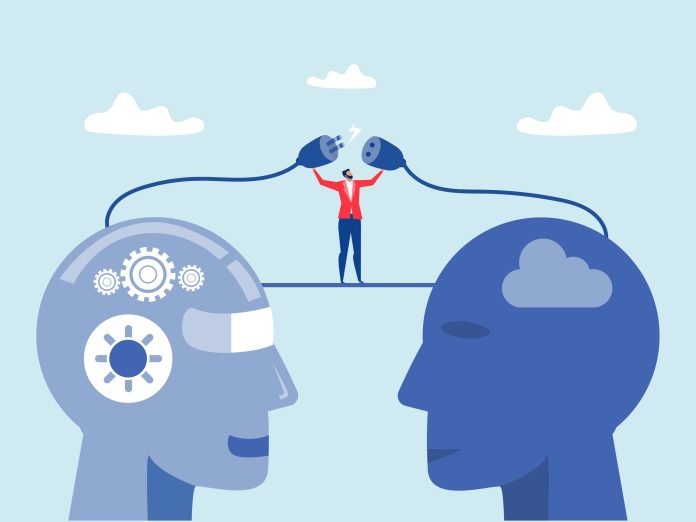 Businessman,And,Robot,Connecting,Plugs,,Human,Ai,Collaboration,working,Together,,Cooperation,